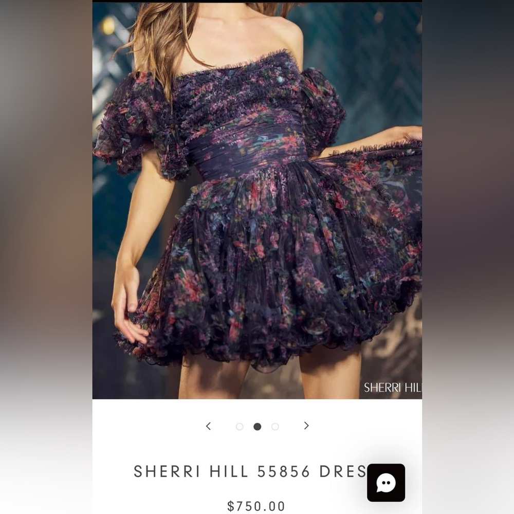 Sherri Hill HoCo Cocktail black floral size 2 NWT with removable puff sleeves
